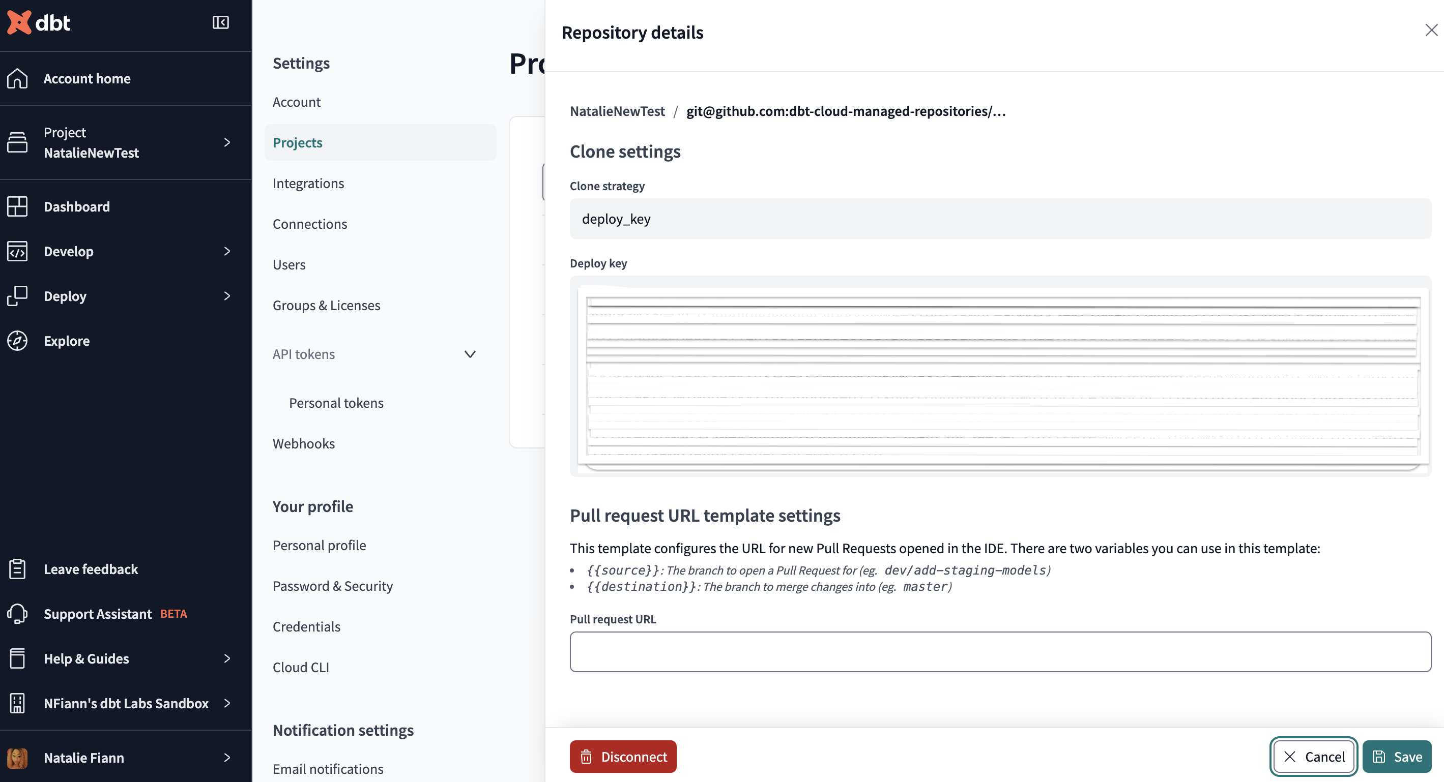 Disconnect and reconnect your Git repository in your dbt Cloud Account settings page. Disconnect and reconnect your Git repository in your dbt Cloud Account settings page.